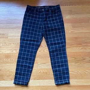 LOFT Navy Window Pane Plaid Modern Skinny Ankle Cuffed Jeans